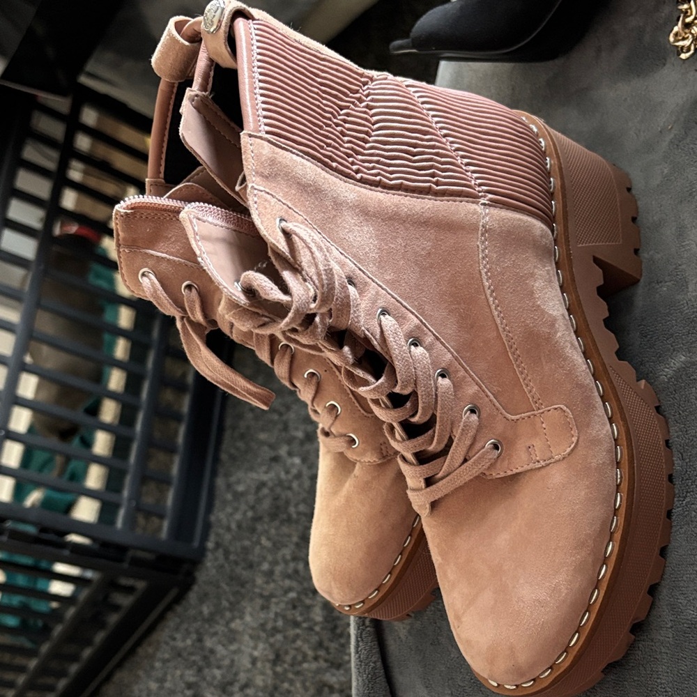 Vince Camuto Blush Pink Suede Lace-Up Platform Ankle Boots